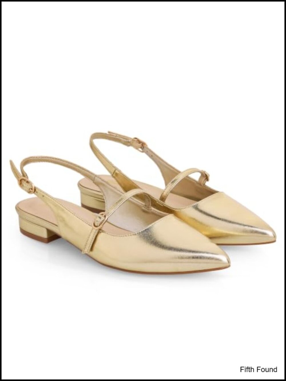 GENSHUO Pointed Toe Slingback Flats Low Heel Buckle Comfortable Dress Work